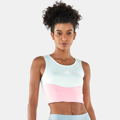 adidas Women's Designed to Move Colorblock 3-Stripes Sports Bra Green