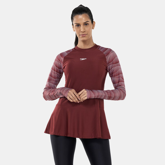 Speedo Women's Modest Deluxe Rashguard Red image number 0