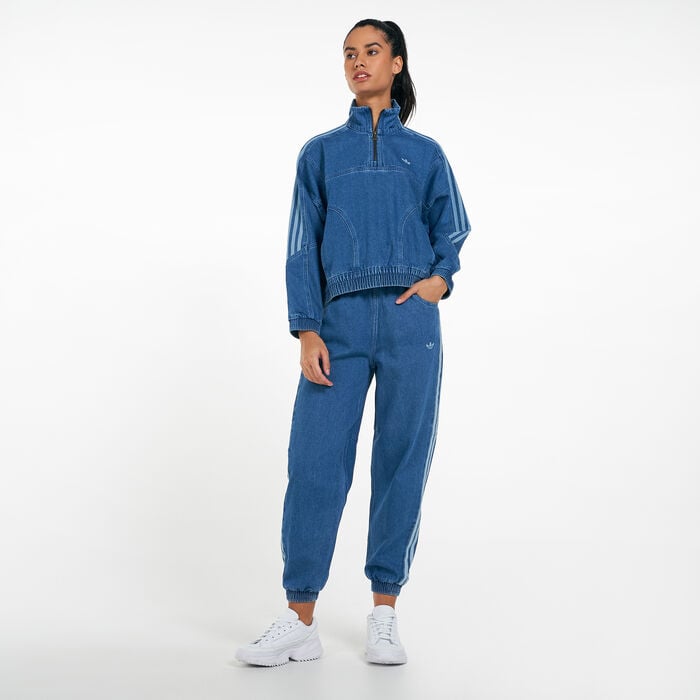 adidas Women's Adicolor Denim Relaxed Track Pants Blue adidas Women's Adicolor Denim Relaxed Track Pants Blue image number 2