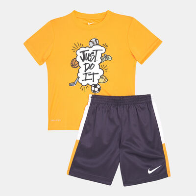 Nike Kids' Dri-FIT Blocked T-Shirt And Shorts Set (Younger Kids) Orange