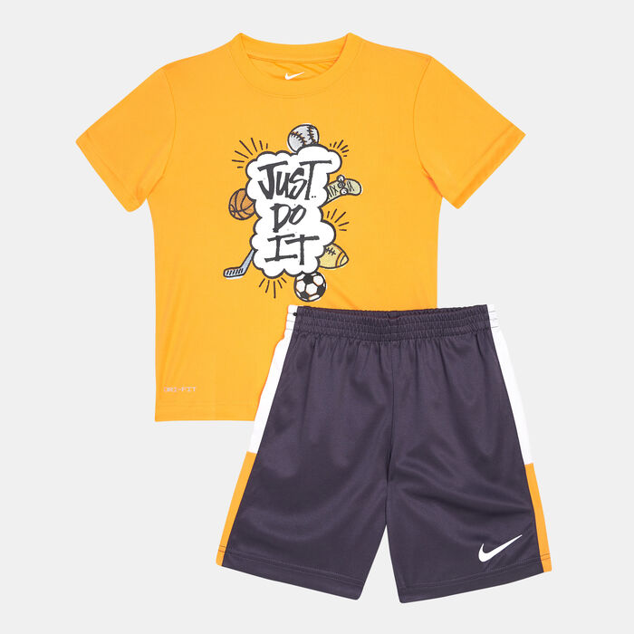 Nike Kids' Dri-FIT Blocked T-Shirt And Shorts Set (Younger Kids) Orange Nike Kids' Dri-FIT Blocked T-Shirt And Shorts Set (Younger Kids) Orange image number 0