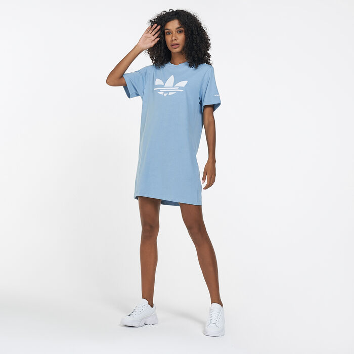 adidas Originals Women's Adicolor Shattered Trefoil T-Shirt Dress Blue adidas Originals Women's Adicolor Shattered Trefoil T-Shirt Dress Blue image number 0
