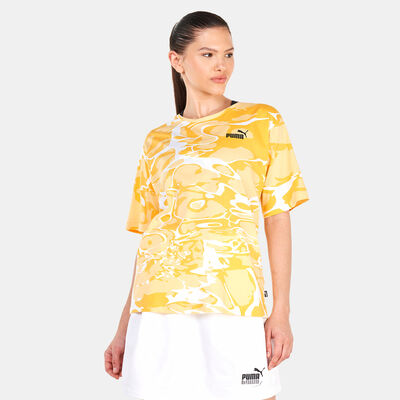 PUMA Women's Summer Splash Allover Print T-Shirt yellow