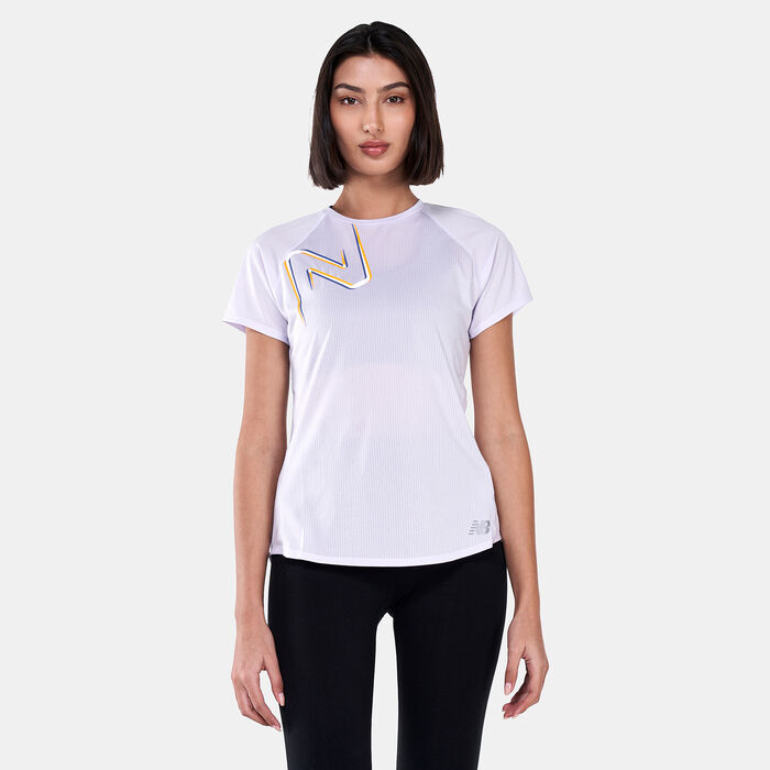 New Balance Women's Printed Impact Run T-Shirt White New Balance Women's Printed Impact Run T-Shirt White image number 0
