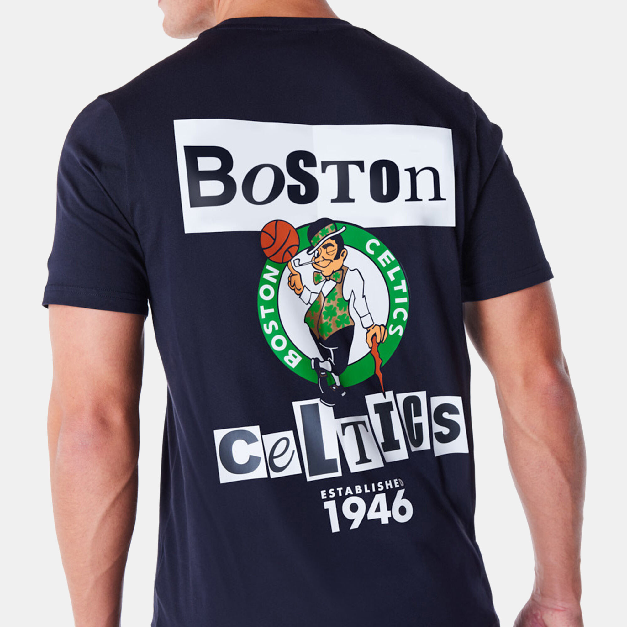 Men's NBA Boston Celtics Newspaper Graphic T-Shirt Blue New