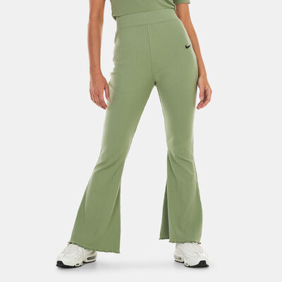Nike Women's Sportswear High-Waisted Ribbed Jersey Pants Green