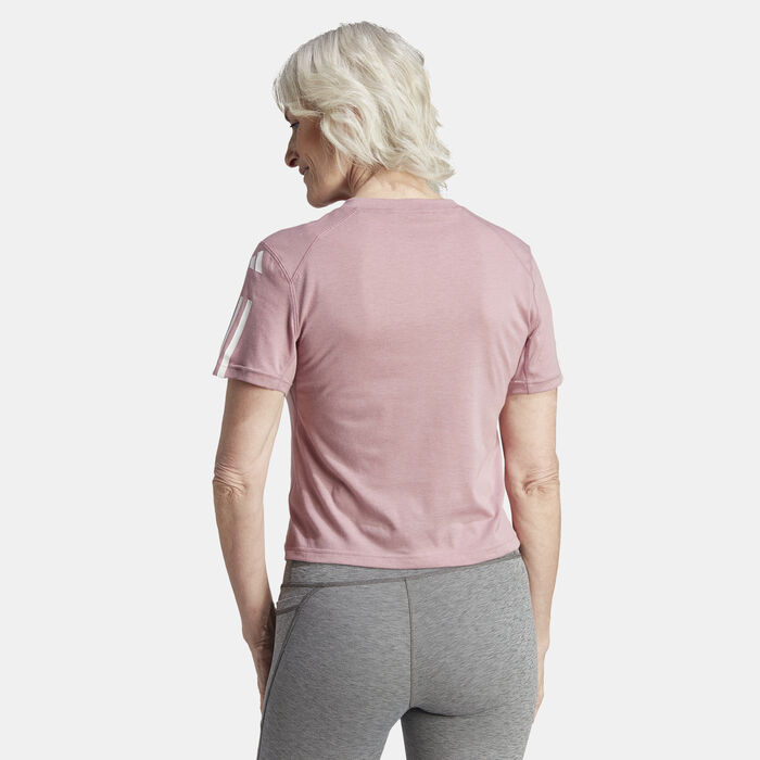 adidas Women's Train Essentials Train Cotton 3-Stripes Crop Top Purple image number 1
