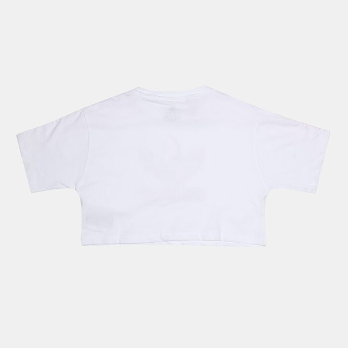 adidas Originals Kids' Marble Logo Graphic Crop T-Shirt White image number 1