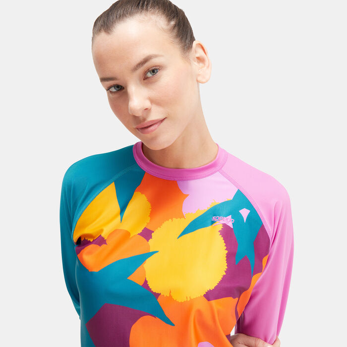 Women's Printed Long Sleeve Swimming T-Shirt Green Speedo in