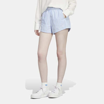 adidas Originals Women's Premium Essentials Poplin Stripe Shorts Blue