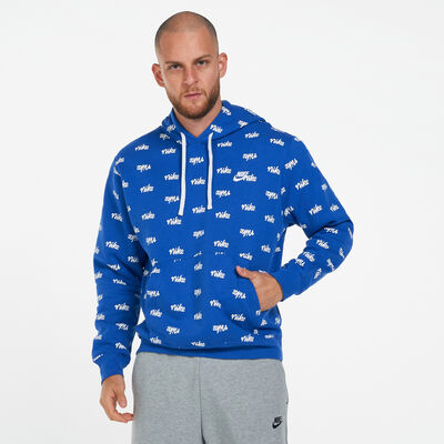 Nike Men's Sportswear Allover Script Club Hoodie Blue Nike Men's Sportswear Allover Script Club Hoodie Blue