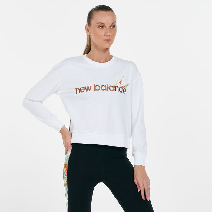 New Balance Women's Essentials Botanical Crew Sweatshirt White New Balance Women's Essentials Botanical Crew Sweatshirt White image number 0