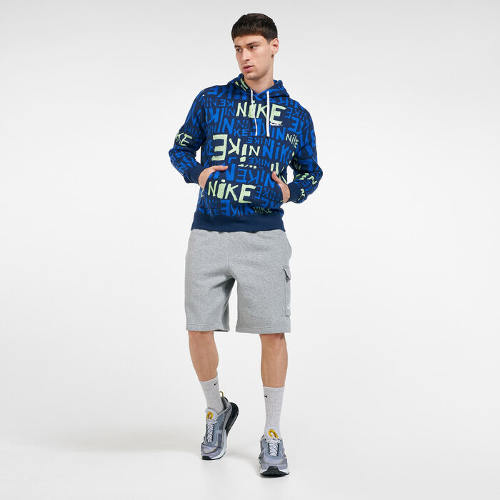 Nike Men's Sportswear Club Allover Print Hoodie Blue image number 2