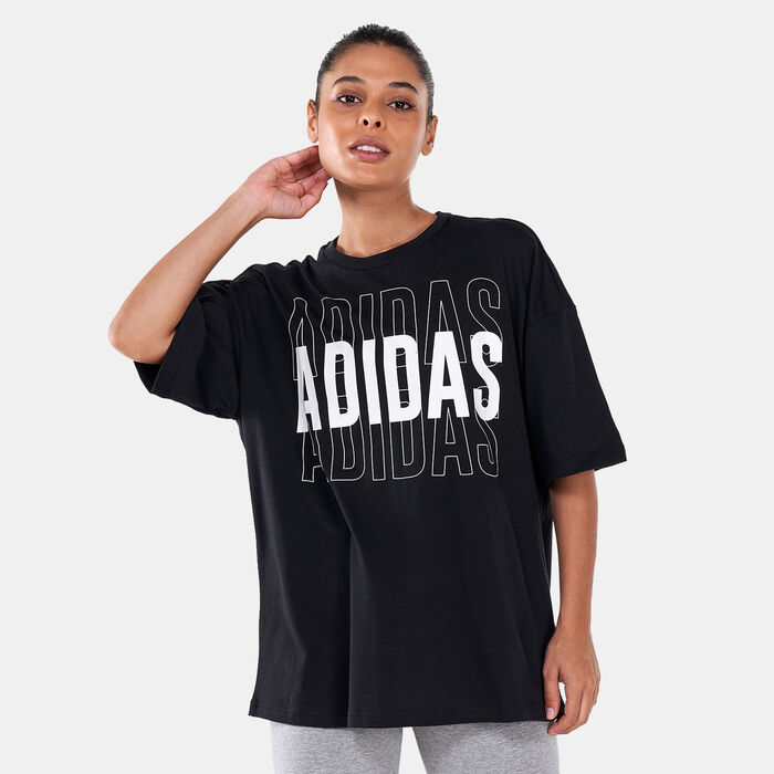 adidas Women's Essentials Repeat Logo Oversized T-Shirt Black adidas Women's Essentials Repeat Logo Oversized T-Shirt Black image number 0