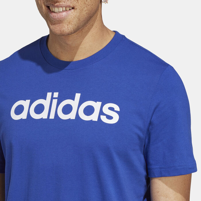 adidas Men's Essentials Linear Embroidered Logo T-Shirt Blue image number 3