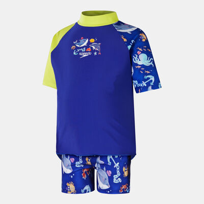 Speedo Kids' Digital Swimming Rashguard and Shorts 2-Piece Set Blue