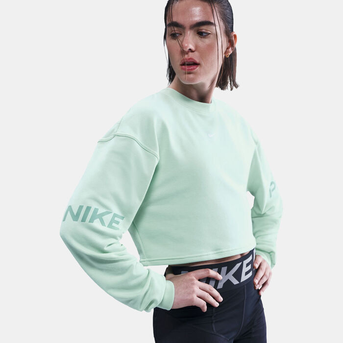 Nike Women's Pro Dri-FIT French Terry Sweatshirt Green image number 3
