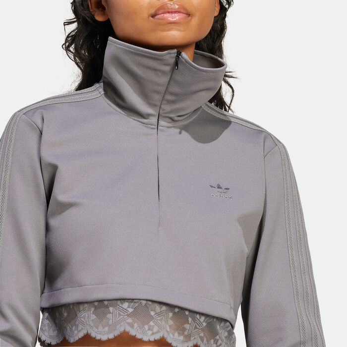 adidas Originals Women's Lace 1/4-Zip Track Jacket Grey image number 3