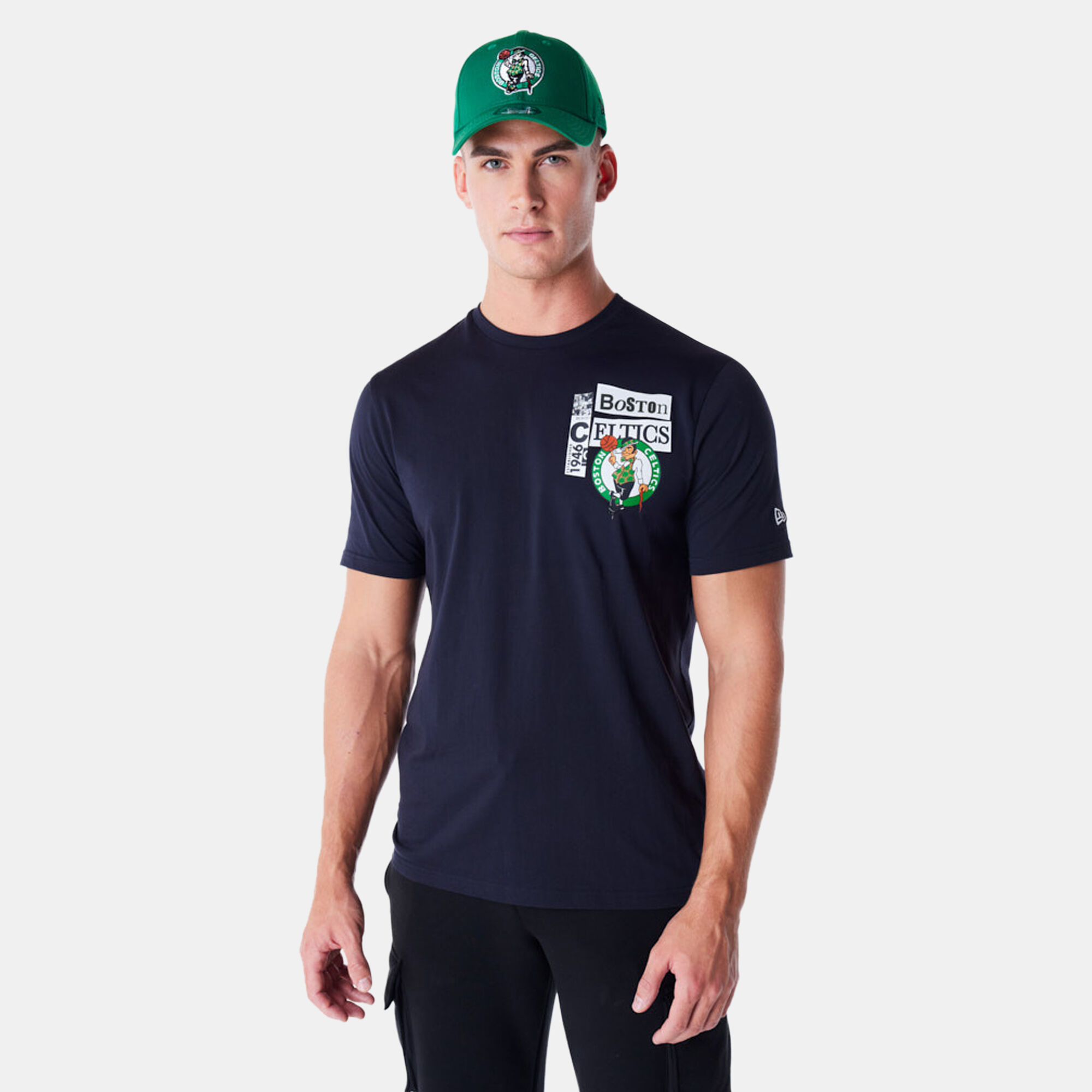 Men's NBA Boston Celtics Newspaper Graphic T-Shirt Blue New