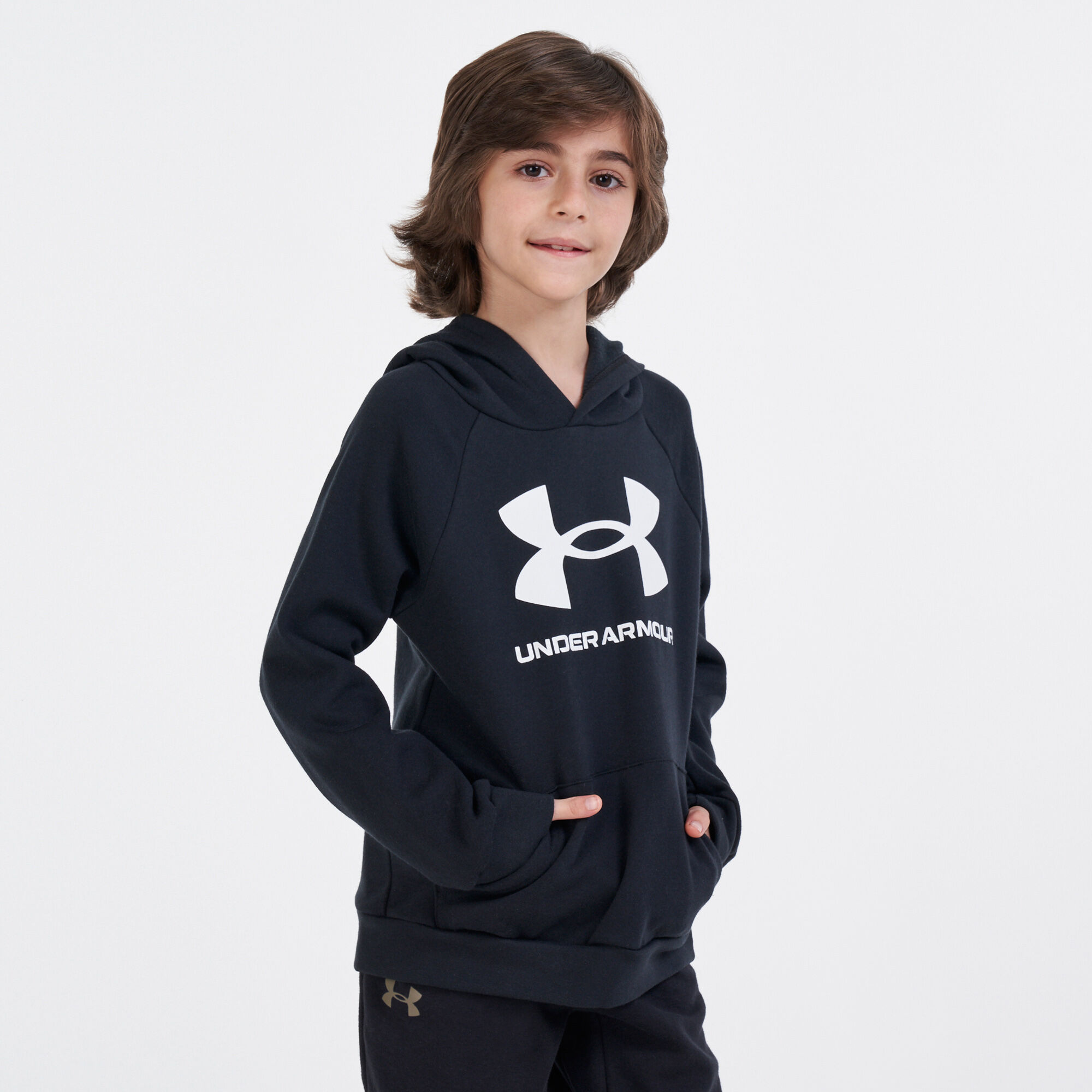 Kids UA Rival Fleece Big Logo Hoodie Black Under Armour in Qatar SSS