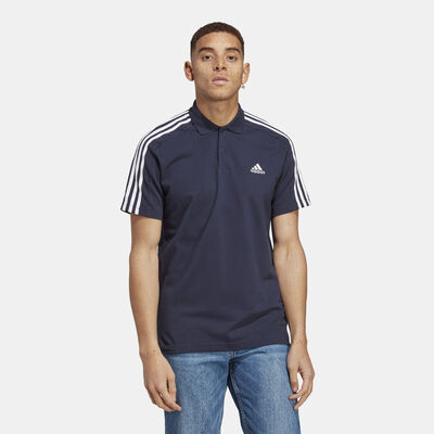 adidas Men's Essentials Pique Embroidered 3-Stripes Training Polo Shirt Blue