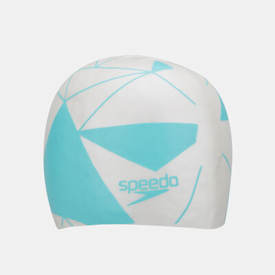 Speedo Long Hair Printed Swimming Cap Blue
