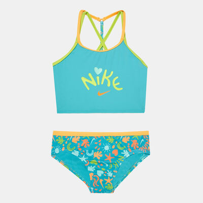 Nike Swim Kids' Fun Forest T-Crossback Midkini Two-Piece Swimsuit Green