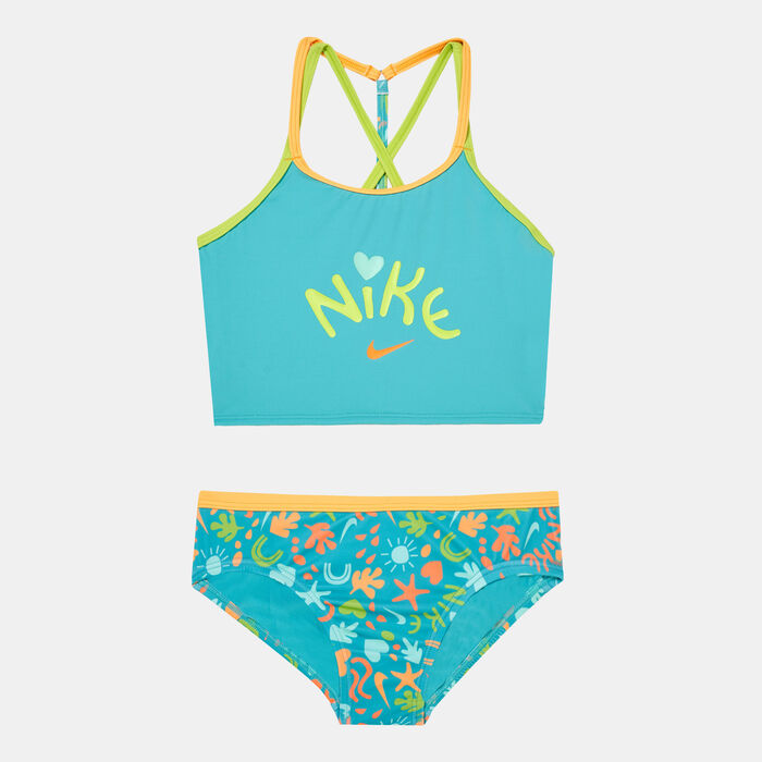 Nike Swim Kids' Fun Forest T-Crossback Midkini Two-Piece Swimsuit Green Nike Swim Kids' Fun Forest T-Crossback Midkini Two-Piece Swimsuit Green image number 0