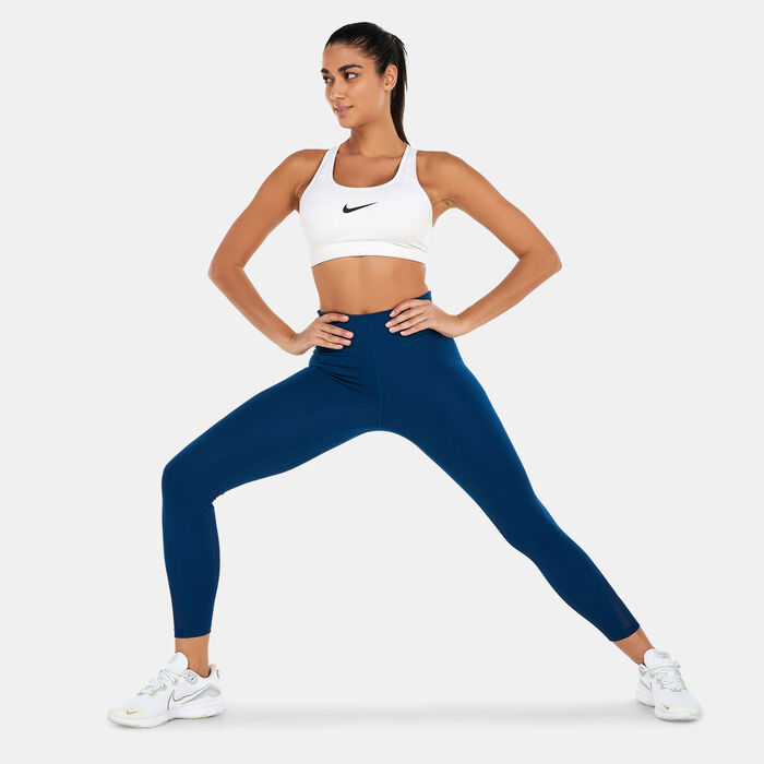 Nike Women's One Mid-Rise 7/8 Mesh-Panelled Leggings Blue image number 2