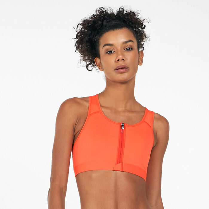 Nike Women's Dri-FIT Swoosh Front-Zip Sports Bra Orange Nike Women's Dri-FIT Swoosh Front-Zip Sports Bra Orange image number 0
