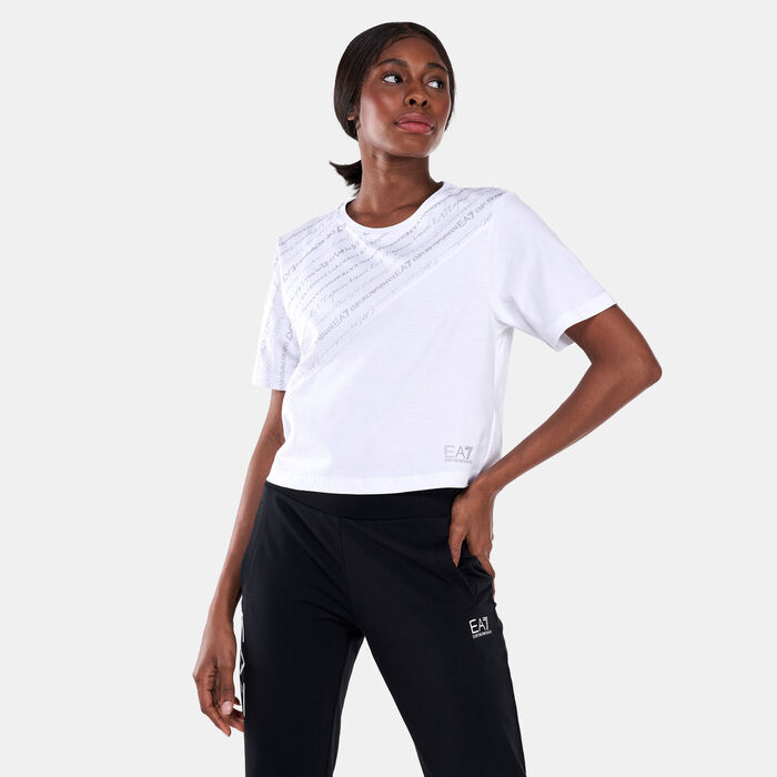 EA7 Emporio Armani Women's Train Logo Series Crop T-Shirt White EA7 Emporio Armani Women's Train Logo Series Crop T-Shirt White image number 0