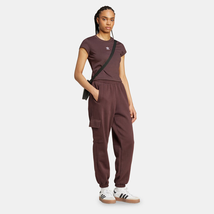 adidas Originals Women's Essentials Fleece Cargo Joggers Brown adidas Originals Women's Essentials Fleece Cargo Joggers Brown image number 2