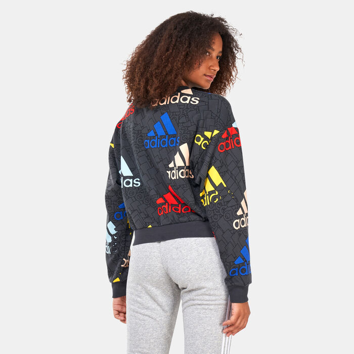 adidas Women's Essentials Multi-Coloured Logo Crop Sweatshirt Grey adidas Women's Essentials Multi-Coloured Logo Crop Sweatshirt Grey image number 1