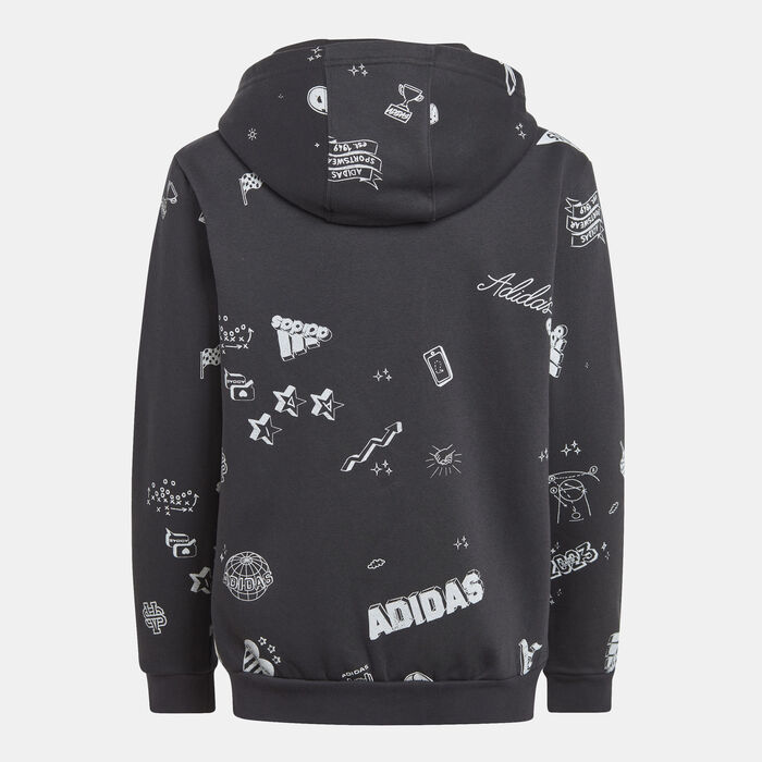 adidas Kids' Brand Love Allover Print Full-Zip Hoodie Green adidas Kids' Brand Love Allover Print Full-Zip Hoodie Green image number 1
