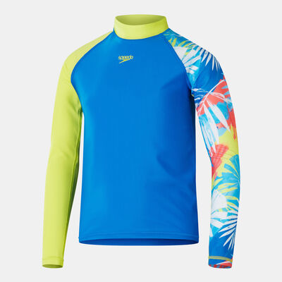 Speedo Kids' Printed Long Sleeve Swimming Rashguard Blue