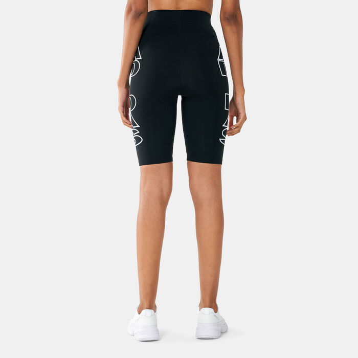 adidas Women's Mid-Waist Letter Bike Shorts Black adidas Women's Mid-Waist Letter Bike Shorts Black image number 1
