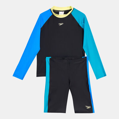 Speedo Kids' Colourblock Rash Top and Jammer Set Black Speedo Kids' Colourblock Rash Top and Jammer Set Black