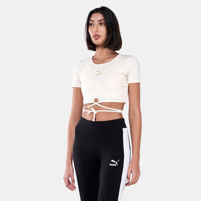 PUMA Women's Classics Ribbed T-Shirt Beige