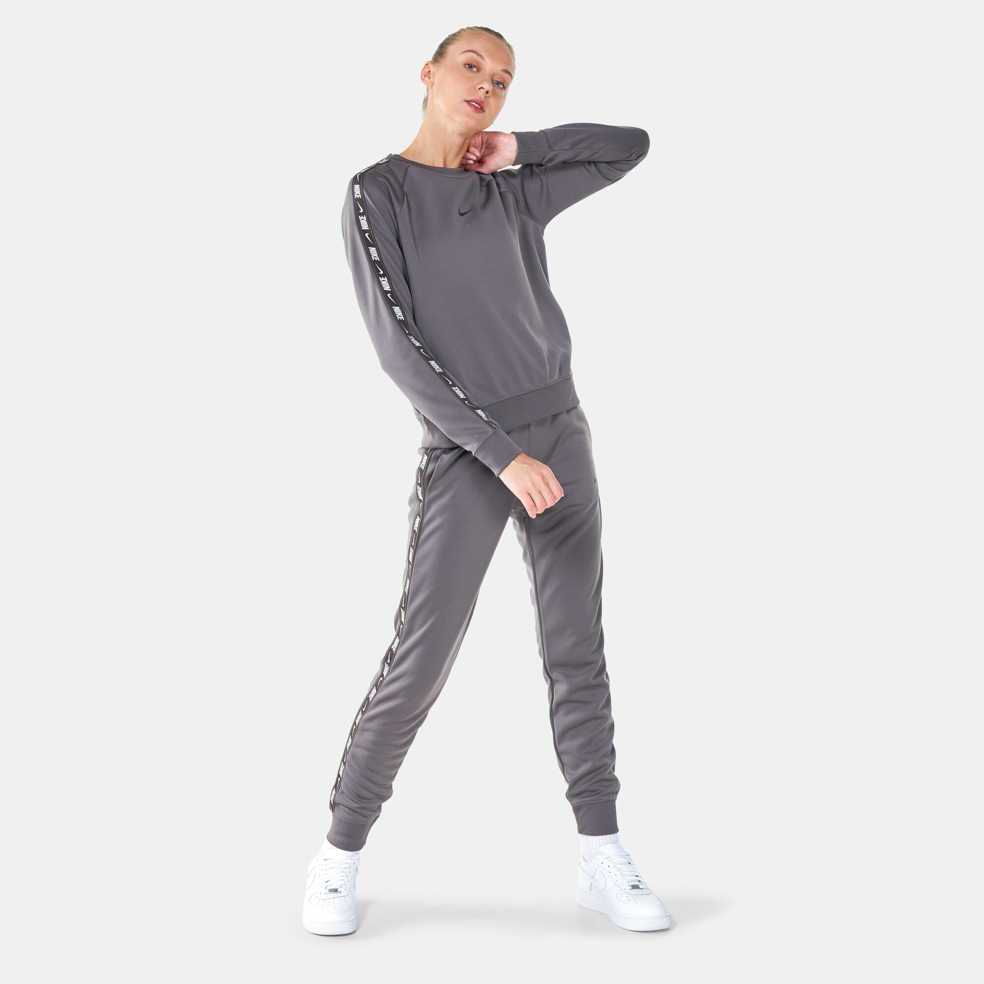Women s Sportswear Logo Tape Crew Sweatshirt Brown Nike in Qatar SSS