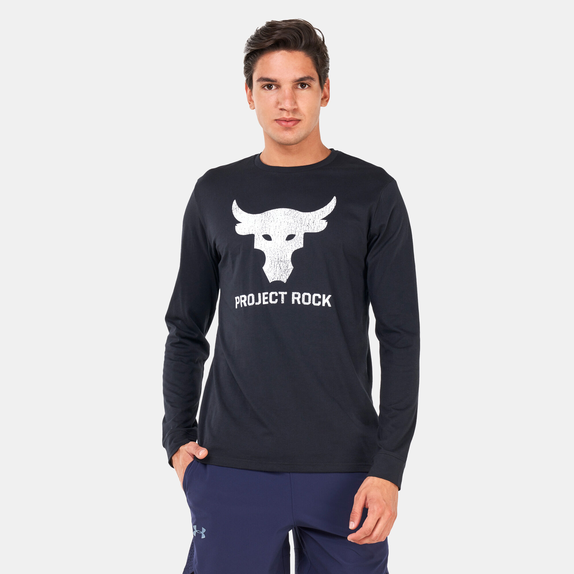 Men s Project Rock Brahma Bull Long Sleeve T Shirt Black Under Armour in Qatar SSS
