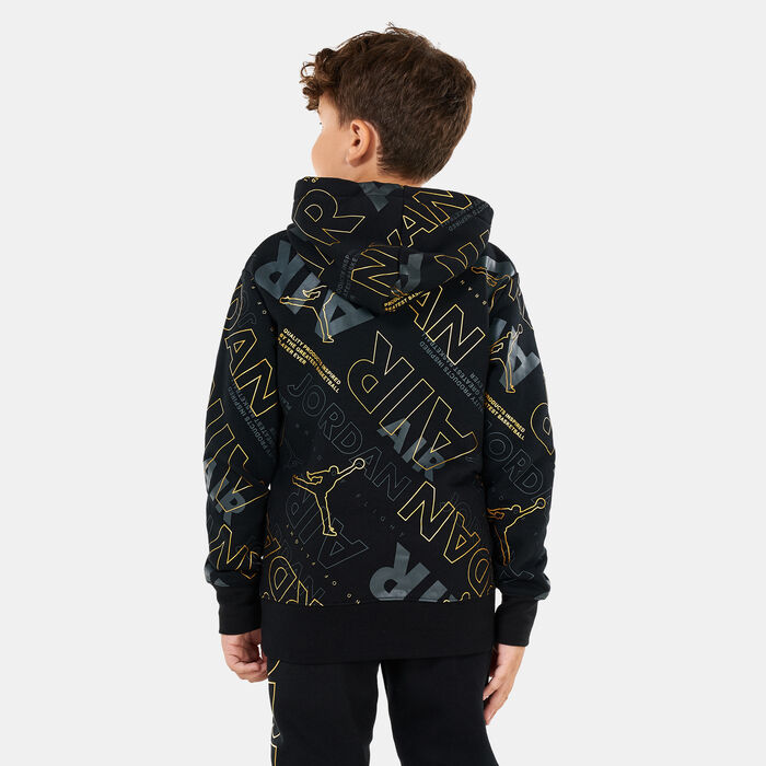 Jordan Kids' Holiday Shine Air Allover Print Pullover Hoodie Black image number 1