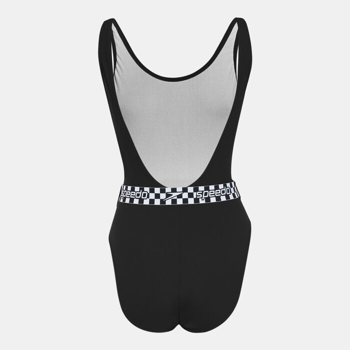 Speedo Women's Belted Deep U-Back One-Piece Swimsuit Black Speedo Women's Belted Deep U-Back One-Piece Swimsuit Black image number 1