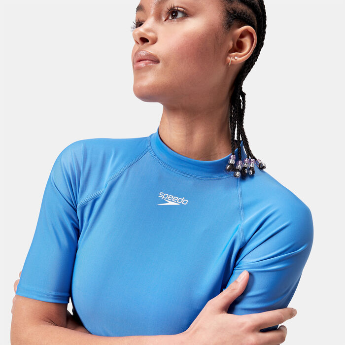 Speedo Women's Logo Swimming Rashguard Blue Speedo Women's Logo Swimming Rashguard Blue image number 4