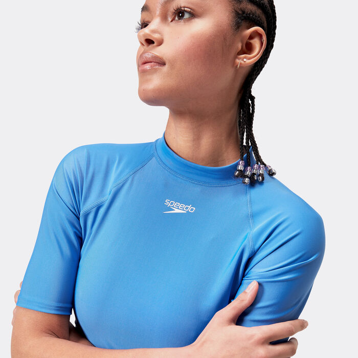 Speedo Women's Logo Swimming Rashguard Blue Speedo Women's Logo Swimming Rashguard Blue image number 3