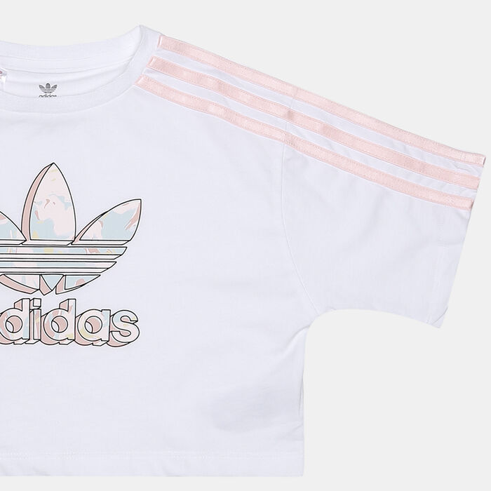 adidas Originals Kids' Marble Logo Graphic Crop T-Shirt White image number 2