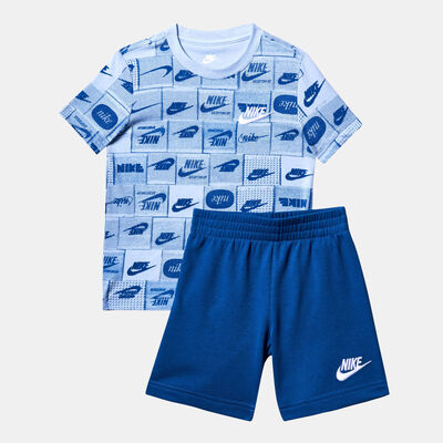 Nike Kids' Sportswear Club SSNL Allover Print T-Shirt and Shorts Set (Younger Kids) Blue