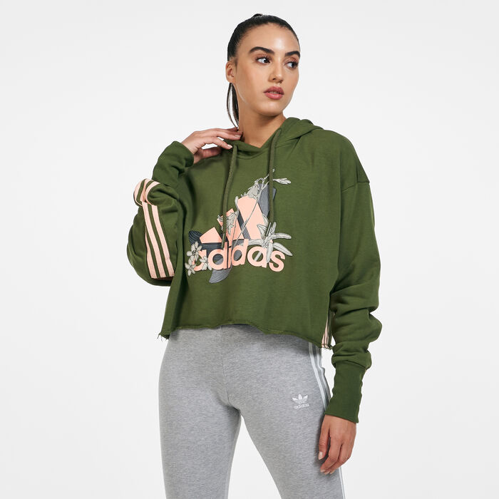 adidas Women's Cropped Hooded Sweatshirt Multi adidas Women's Cropped Hooded Sweatshirt Multi image number 0