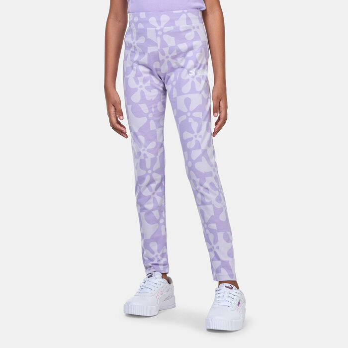 PUMA Kids' x SpongeBob T7 Allover Leggings Purple PUMA Kids' x SpongeBob T7 Allover Leggings Purple image number 1