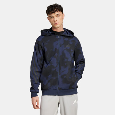 adidas Men's Future Icons 3-Stripes Printed Full-Zip Hoodie Black