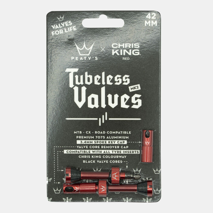 Peaty’s x Chris King (MK2) Tubeless Valves - 42mm Red Peaty’s x Chris King (MK2) Tubeless Valves - 42mm Red image number 1